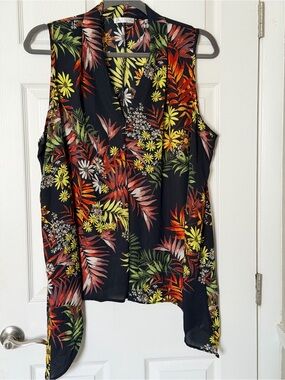 Spense Black Tropical Floral Draped V-Neck Sleeveless Camisole